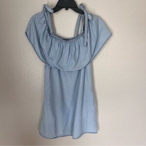 Sanctuary Chambray Sigrid Pocket Tie Off Shoulder Dress‎ XS Blue Casual